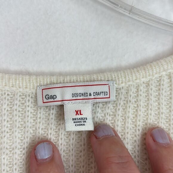 GAP Women's rabbit Hair V-Neck Cream knit classic warm holiday Sweater XL NWT - Picture 4 of 9